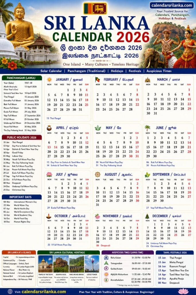 Sri Lanka Calendar 2026