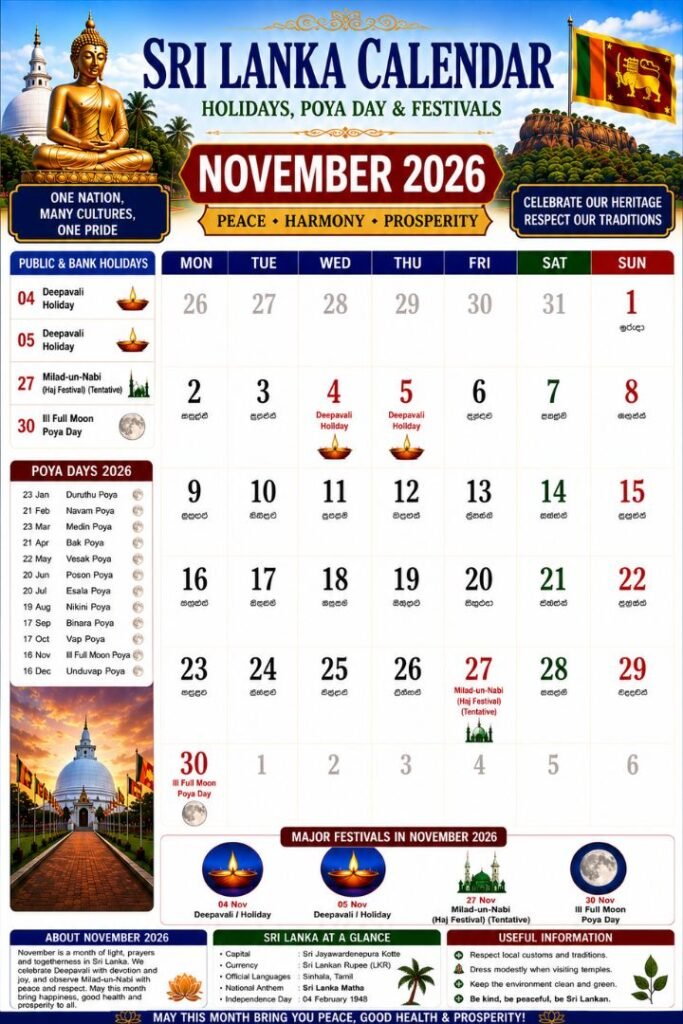 Sri Lanka Calendar November 2026